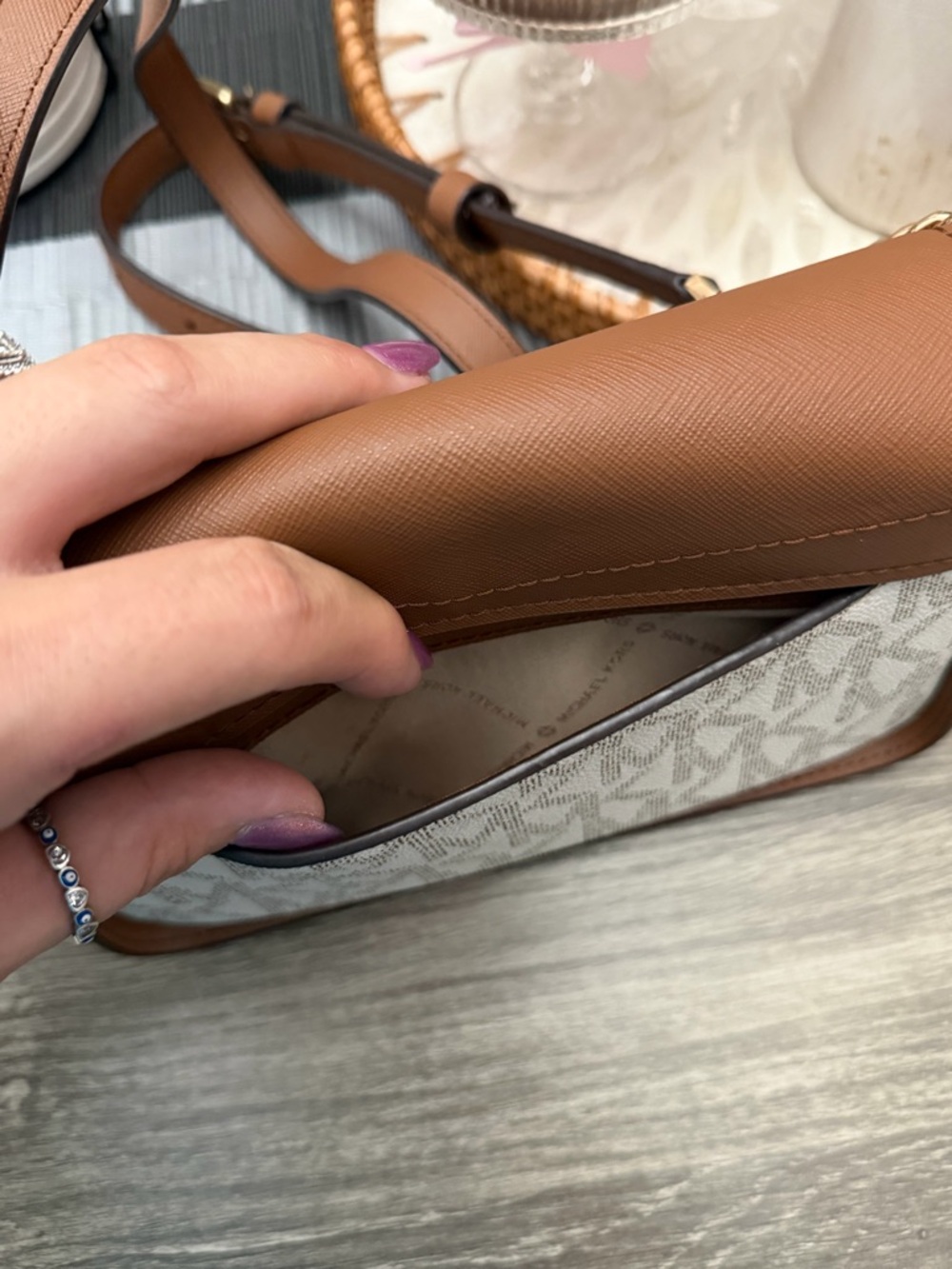 Michael Kors brown and white MK Logo Crossbody - Picture 6 of 8